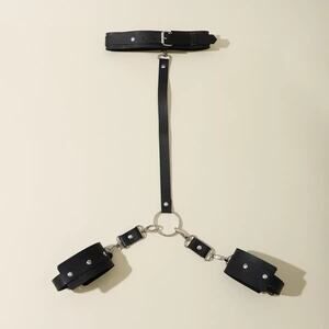 Punk Goth Adjustable Leather Collar to Cuff Restraint Set